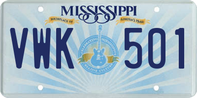 MS license plate VWK501