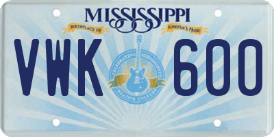 MS license plate VWK600