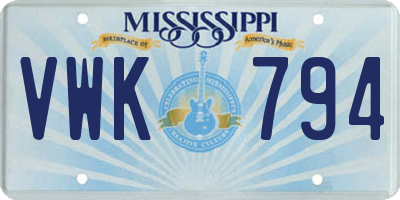 MS license plate VWK794