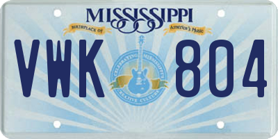 MS license plate VWK804