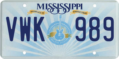 MS license plate VWK989