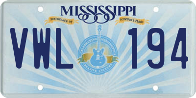 MS license plate VWL194
