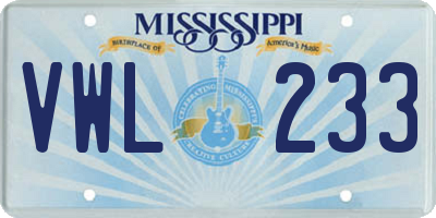 MS license plate VWL233