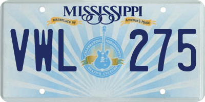 MS license plate VWL275