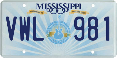 MS license plate VWL981