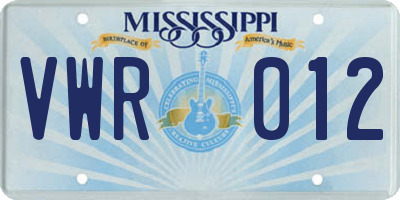 MS license plate VWR012