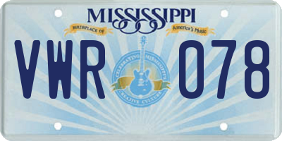 MS license plate VWR078