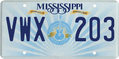 MS license plate VWX203