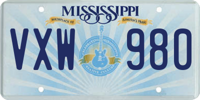 MS license plate VXW980