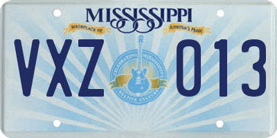 MS license plate VXZ013