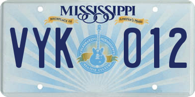 MS license plate VYK012