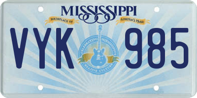 MS license plate VYK985