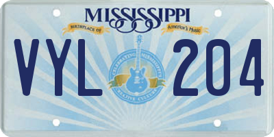 MS license plate VYL204