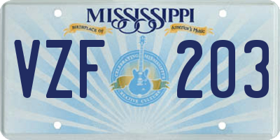 MS license plate VZF203
