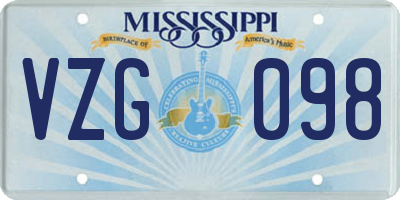 MS license plate VZG098