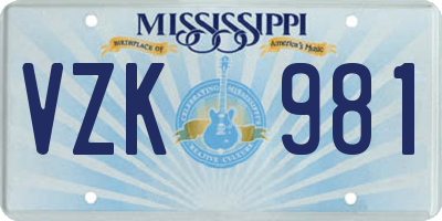MS license plate VZK981