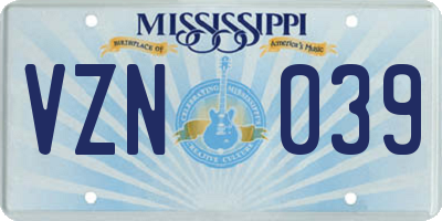 MS license plate VZN039
