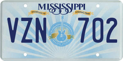 MS license plate VZN702