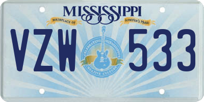 MS license plate VZW533