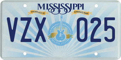 MS license plate VZX025