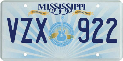 MS license plate VZX922