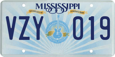 MS license plate VZY019