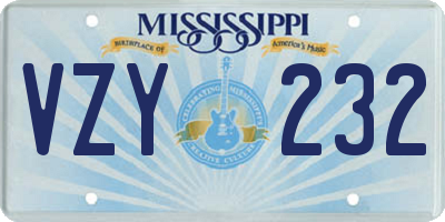 MS license plate VZY232