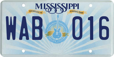 MS license plate WAB016
