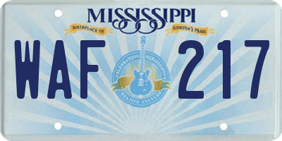 MS license plate WAF217
