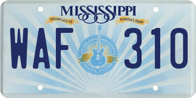 MS license plate WAF310