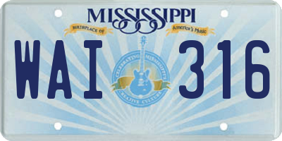 MS license plate WAI316