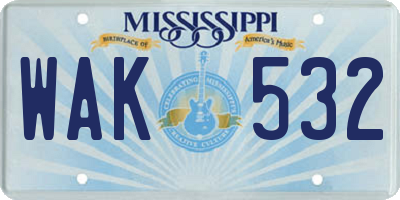 MS license plate WAK532
