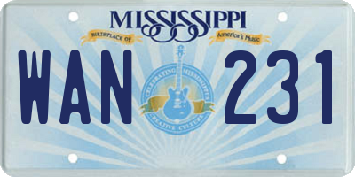 MS license plate WAN231