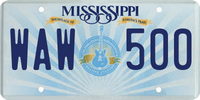 MS license plate WAW500