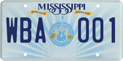 MS license plate WBA001