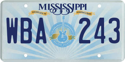 MS license plate WBA243