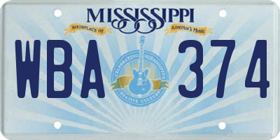 MS license plate WBA374