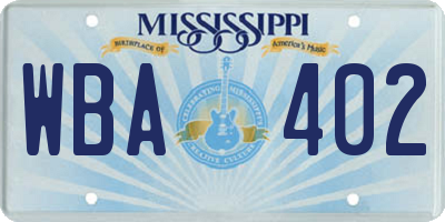MS license plate WBA402