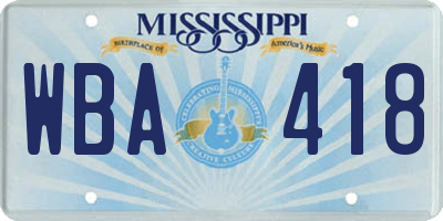 MS license plate WBA418