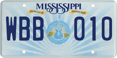 MS license plate WBB010