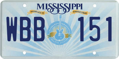 MS license plate WBB151