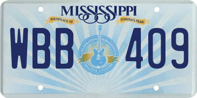 MS license plate WBB409