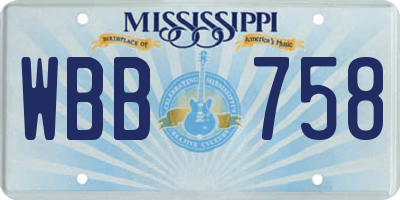 MS license plate WBB758