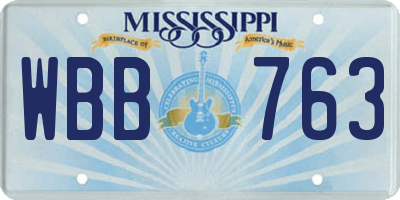MS license plate WBB763