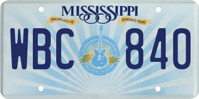 MS license plate WBC840