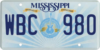 MS license plate WBC980