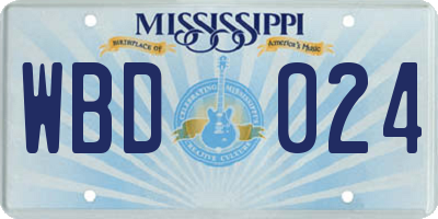 MS license plate WBD024