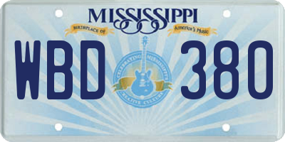 MS license plate WBD380