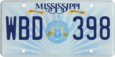 MS license plate WBD398