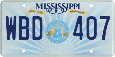 MS license plate WBD407